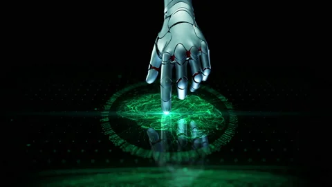 Ai Robot Hand Visualization of Computer Technology Machine Digitalization Brain Stock-Footage 141706021