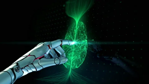 Ai Robot Hand Visualization of Computer Technology Machine Digitalization Brain Video stock 141706457