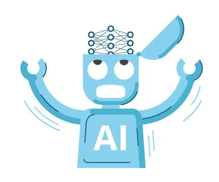 AI robot with hands with neural network. Illustrazione stock