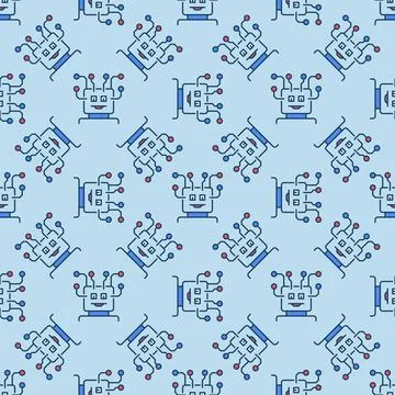 AI Robot Head with Circuits vector colored seamless pattern Stockillustratie