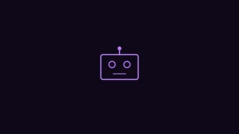 AI robot head line icon with antenna and eyes, violet neon style Stock Footage 342598615