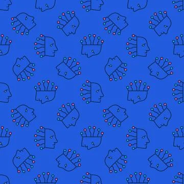 AI Robot Head vector Artificial Intelligence colored seamless pattern Stock Illustration