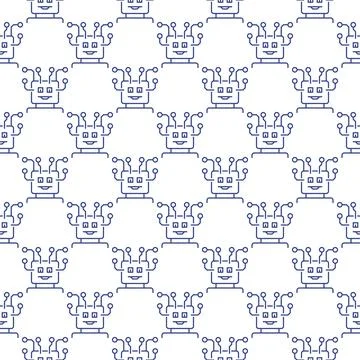 AI Robot Head vector Artificial Intelligence concept line seamless pattern Stock Illustration