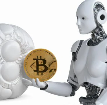 Ai robot holding a Bitcoin Stock Illustration