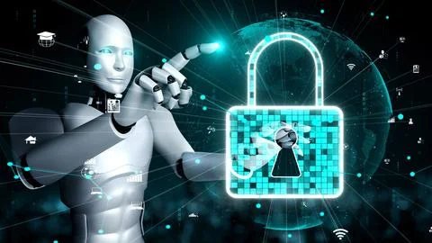 AI robot huminoid uses cloud computing technology to store data on online server イラスト素材