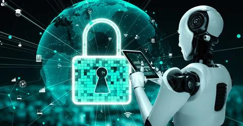 AI robot huminoid uses cloud computing technology to store data on online server イラスト素材