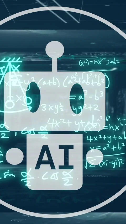 AI robot icon and mathematical equations animation over dark futuristic Stock Footage 319976810