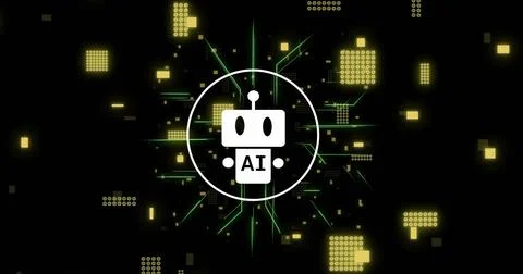 AI robot icon with digital data visualization, representing artificial 스톡 사진
