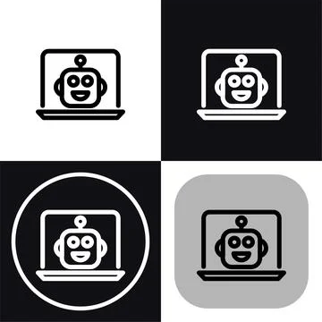 AI Robot on Laptop Screen - Artificial Intelligence Icon Set イラスト素材