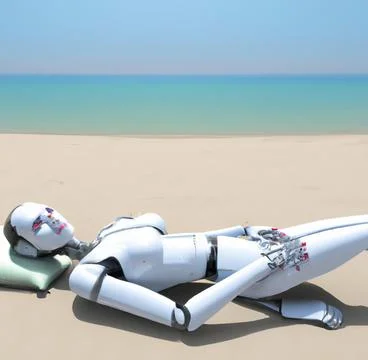 Ai Robot laying on the beach Stock Illustration