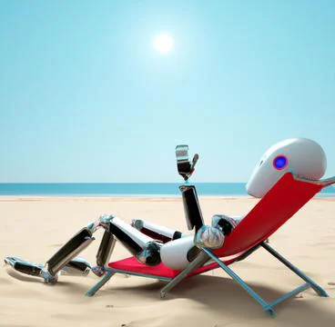 Ai Robot laying on the beach Stock Illustration
