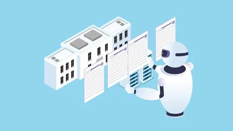 AI Robot Managing Data and Documents in a Digital Office Environment 3d ani.. Stock Footage 302528177