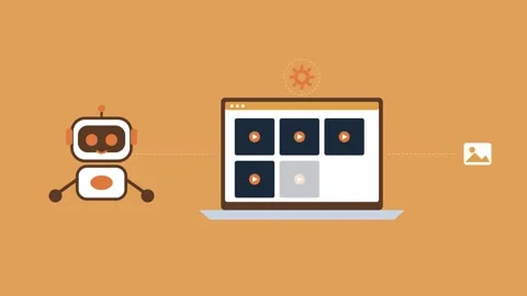 AI robot managing a video gallery on a laptop with connections Video stock 342533577