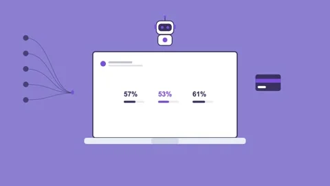 AI robot over a laptop with animated KPI counters Vídeo Stock 342599346