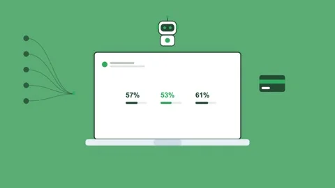 AI robot over a laptop with animated KPI counters 스톡 동영상 342599360