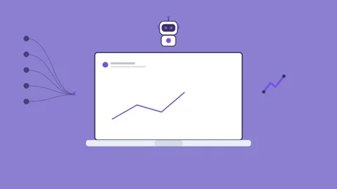 AI robot over a laptop with an ascending data line, graph icon and data stream 動画素材 342599309