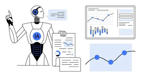 AI robot presenting data analysis with charts and graphs in a futuristic en.. 스톡 일러스트