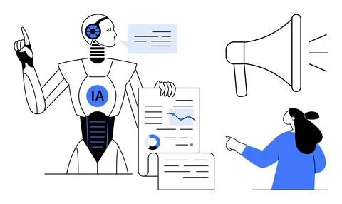 AI Robot Presenting Data and Analyzing Information for Effective Communicatio Illustrazione stock