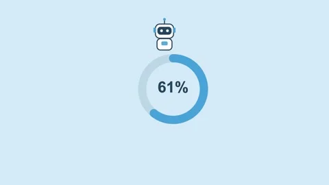 AI robot presenting a large donut chart filling to completion, sky blue Stock Footage 342603299