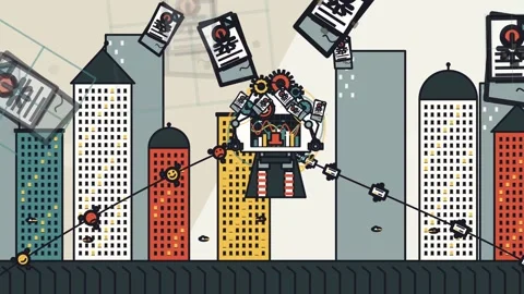 AI Robot Processing Documents In Smart City Abstract 2D Animation Stock Footage 340904757