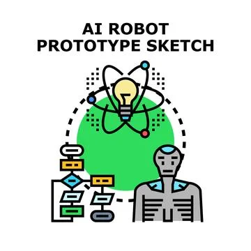 Ai robot prototype sketch concept developing artificial intelligence Stock Illustration