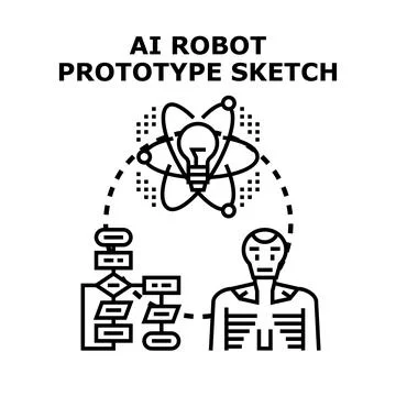 Ai robot prototype sketch concept developing artificial intelligence Stock Illustration
