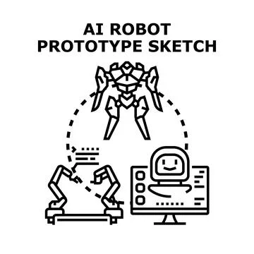 Ai robot prototype sketch developing innovative technology Stock Illustration