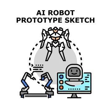 Ai robot prototype sketch developing innovative technology Stock Illustration
