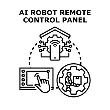 Ai robot remote control panel managing smart home Stock Illustration