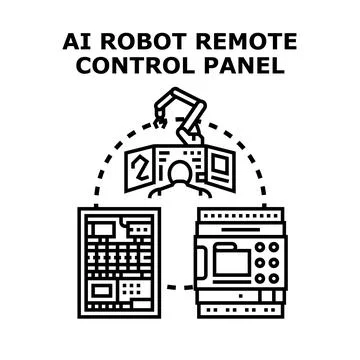Ai robot remote control panel managing industrial automation Stock Illustration