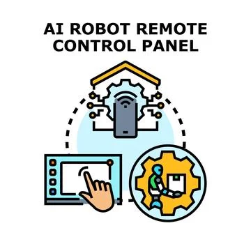 Ai robot remote control panel managing smart home Stock Illustration