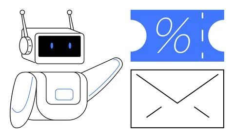 AI Robot Sending Discount Coupons via Email for Marketing and Promotions Stock Illustration