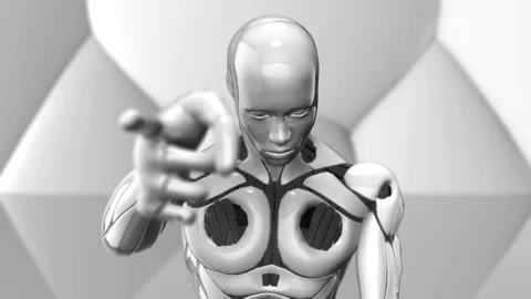 AI Robot sitting pointing simulation of human intelligence by machines Stock Footage 95155086