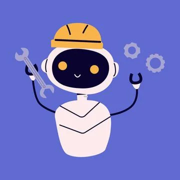 Ai robot support flat illustration. Artificial intelligence with wrench tool Ilustración de archivo