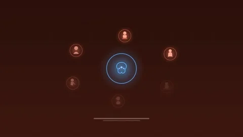 AI robot surrounded by fading workers coral background loop Видео 342617306