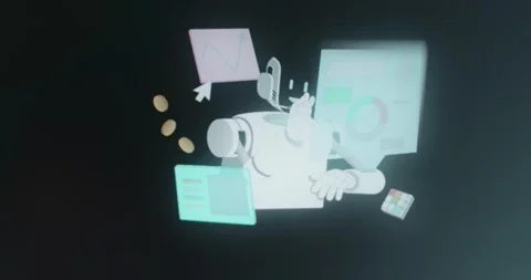 AI robot surrounded by various digital elements Stock Footage 313493360