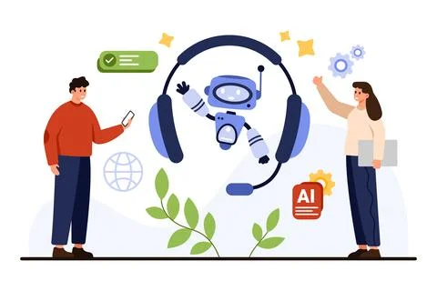 AI Robot Tech Support Service Concept Vector 스톡 일러스트