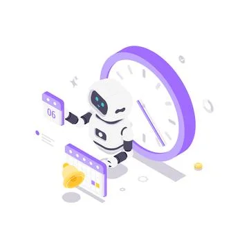 AI Robot For Time Management And Scheduling Isometric Vector Illustration Illustration