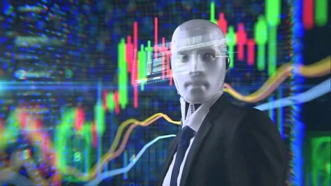 Ai robot trader analyze stock market chart graphic display Stock Footage 308358906