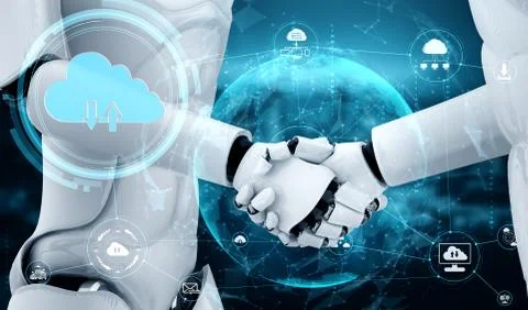 AI robot using cloud computing technology to store data on online server イラスト素材