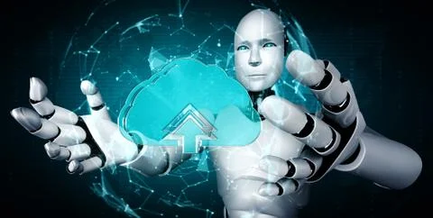 AI robot using cloud computing technology to store data on online server Stock Illustration