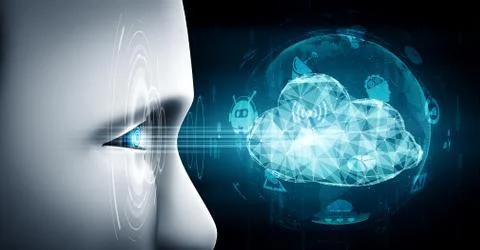 AI robot using cloud computing technology to store data on online server イラスト素材