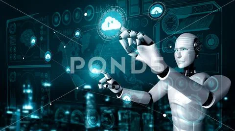AI robot using cloud computing technology to store data on online ...