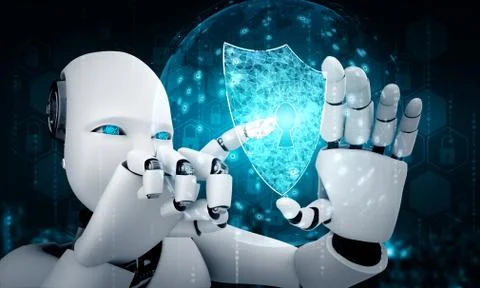 AI robot using cyber security to protect information privacy Illustrazione stock