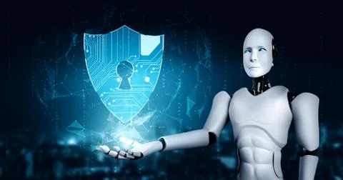 AI robot using cyber security to protect information privacy Stock Illustration