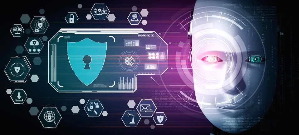 AI robot using cyber security to protect information privacy 스톡 일러스트