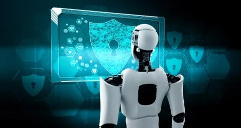 AI robot using cyber security to protect information privacy 스톡 일러스트