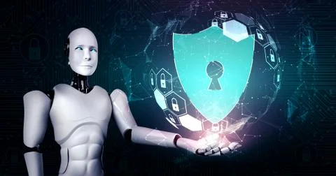 AI robot using cyber security to protect information privacy Illustrazione stock