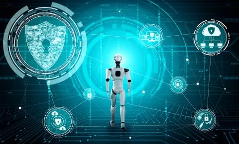 AI robot using cyber security to protect information privacy Illustrazione stock