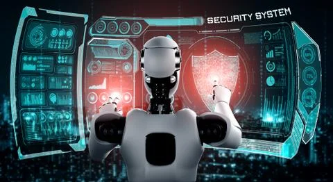 AI robot using cyber security to protect information privacy 스톡 일러스트